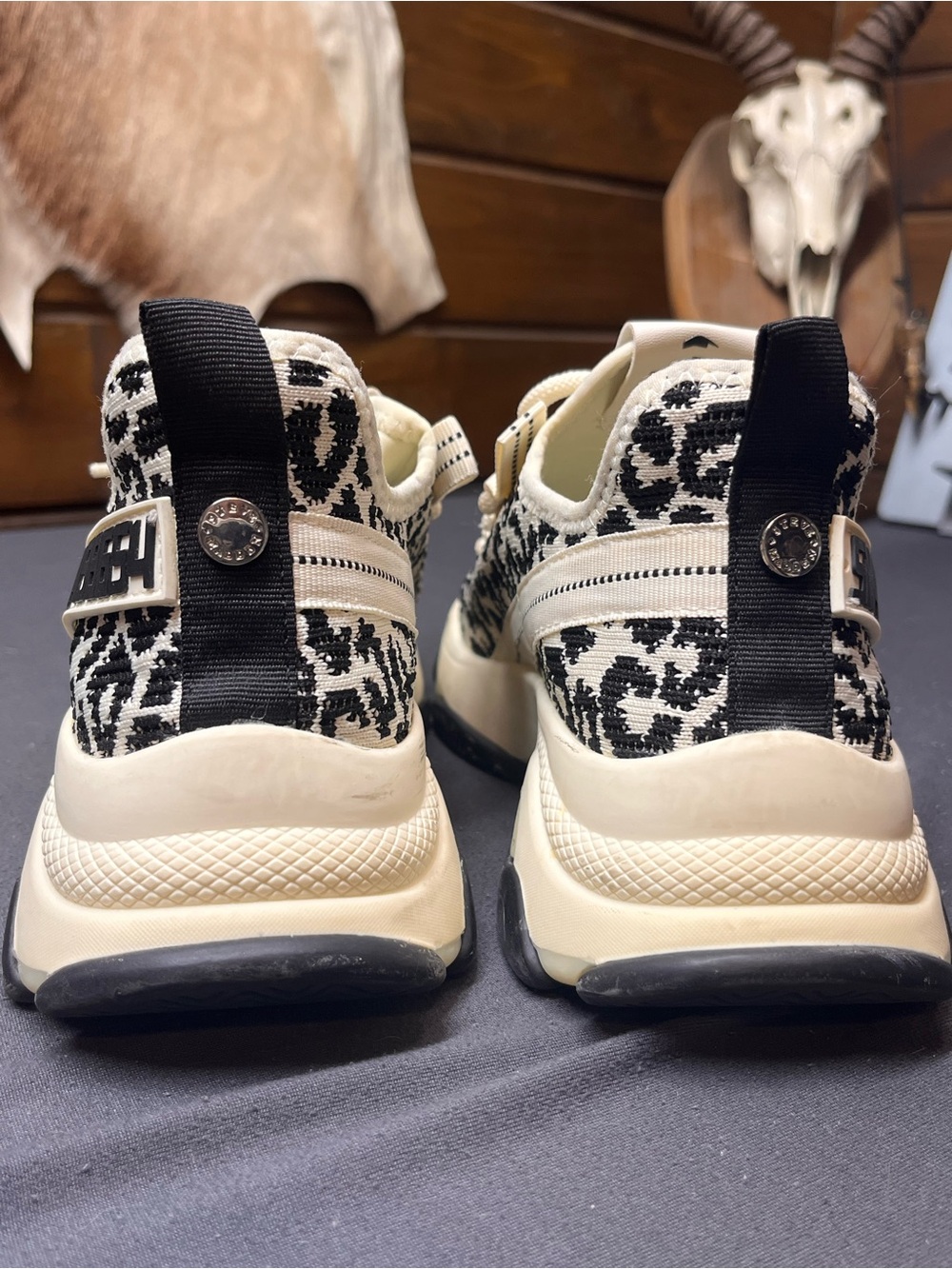 Women's Cream and Black leopard print Sneaker - Picture 4 of 9